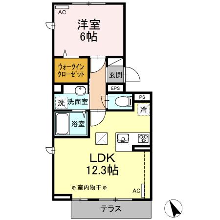 FREESIA(1LDK/1階)の間取り写真