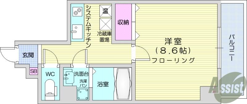 STUDIO原町(1K/6階)の間取り写真