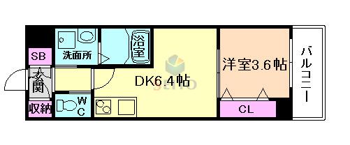 KSスクエア江坂(1DK/4階)の間取り写真