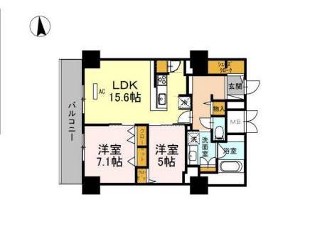 グランセジュール江坂 住居(2LDK/12階)の間取り写真