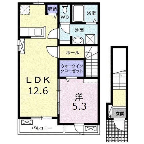 松山インター ヴィラ 東石井(1LDK/2階)の間取り写真