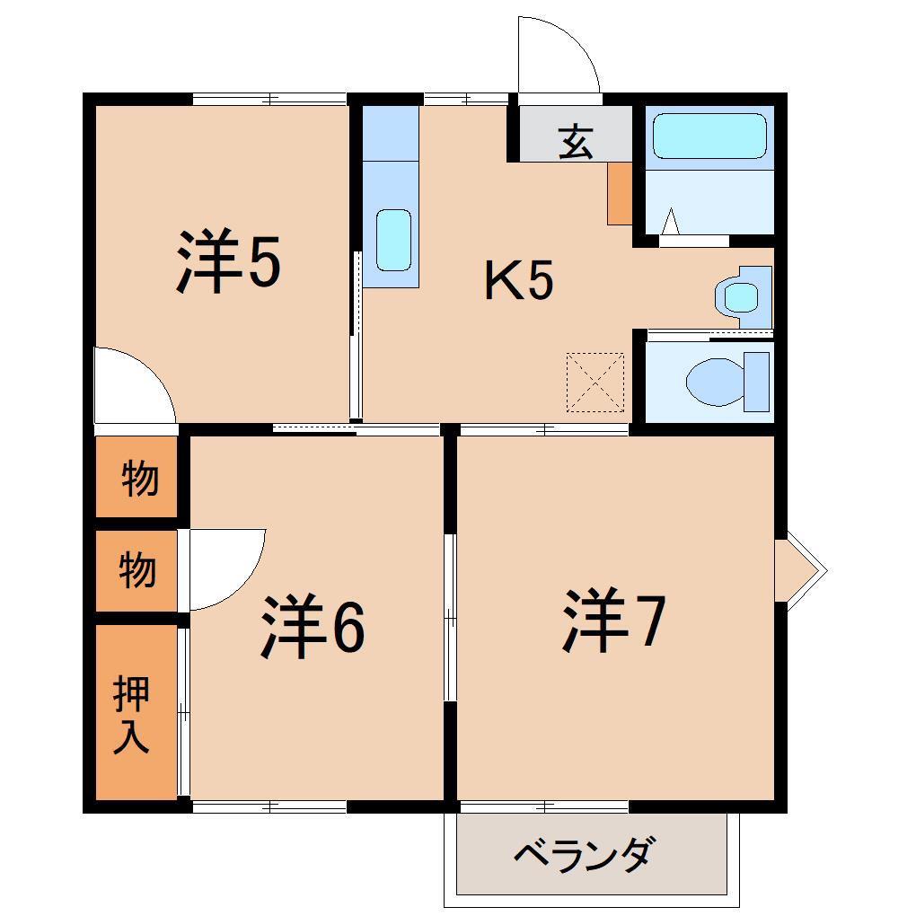 メゾンローズC(3K/2階)の間取り写真