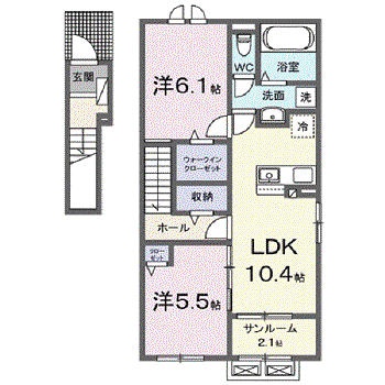 ビレッジハイマウンテンB(2LDK/2階)の間取り写真