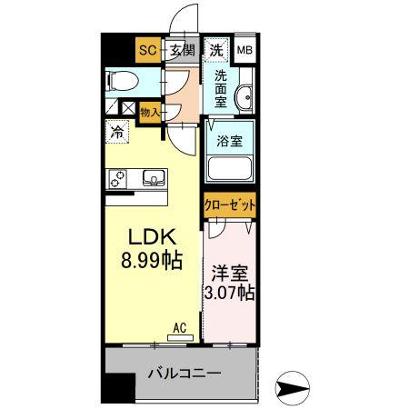 コンフォートレジデンス仙台東口(1LDK/8階)の間取り写真