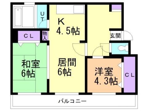 高砂ハイツD棟(2LDK/4階)の間取り写真