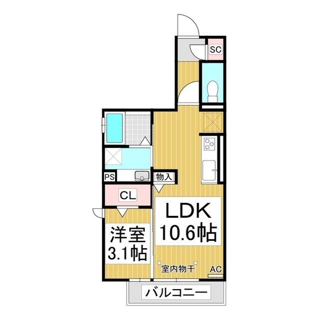 ガルボ上千田(1LDK/1階)の間取り写真