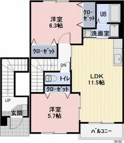 ニューアーバンB(2LDK/2階)の間取り写真