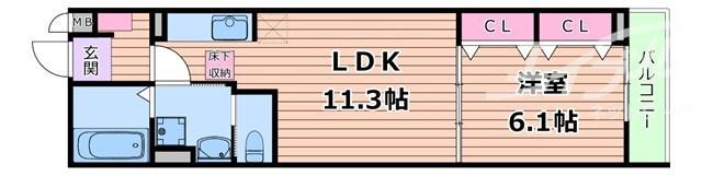 ジーアンビエンス(1LDK/1階)の間取り写真