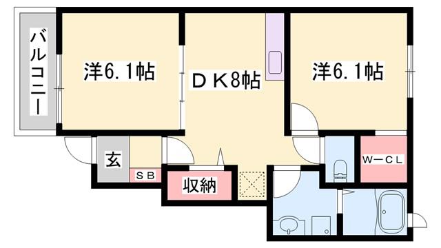 イルパラッツオアミダII(2DK/1階)の間取り写真