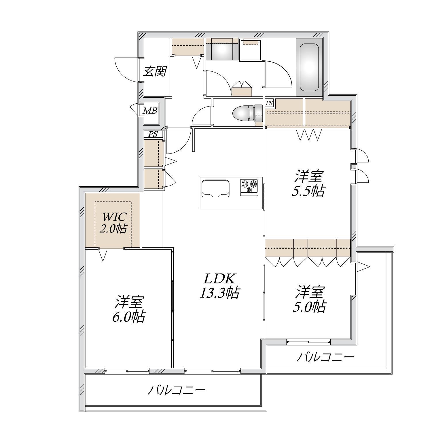 GRAND CHATEAU 二ツ橋(3LDK/2階)の間取り写真