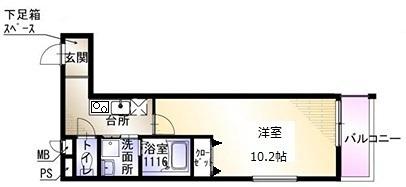 ジュネス服部南(1K/3階)の間取り写真