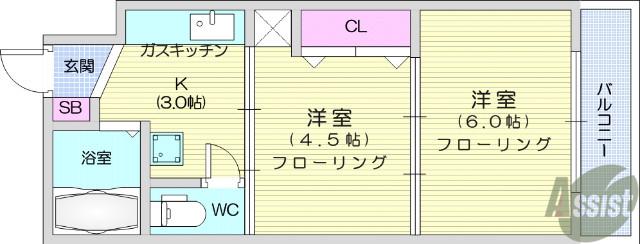 イーグルハイツ錦町(2K/1階)の間取り写真