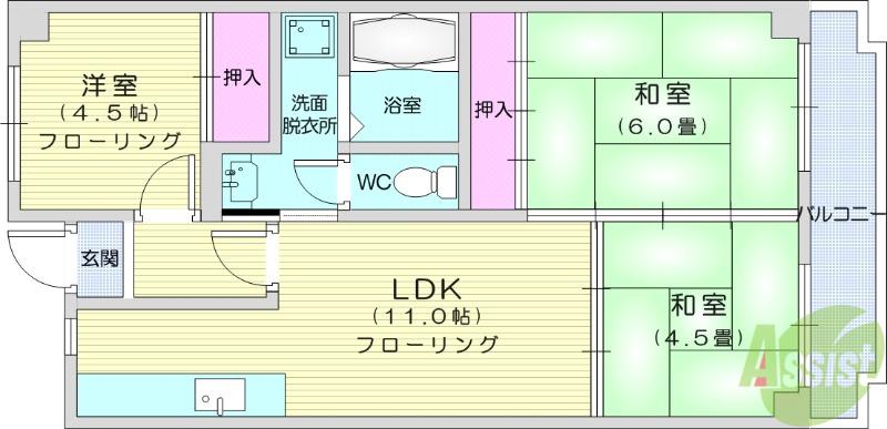 共立愛宕橋ビル(3LDK/5階)の間取り写真
