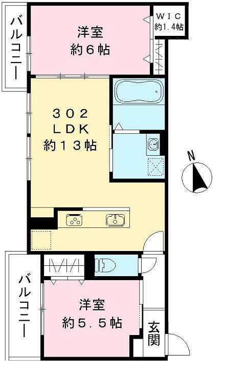 エスポワレジデンス(2LDK/3階)の間取り写真