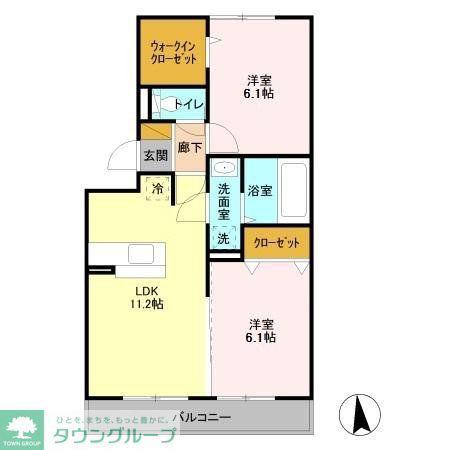サニーフォレストB棟(2LDK/3階)の間取り写真