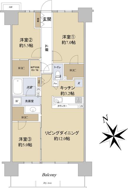 シティテラス八千代緑が丘ステーションコート(3LDK/14階)の間取り写真