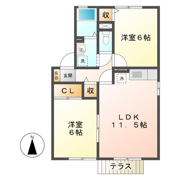 ネオハイツ(2LDK/1階)の間取り写真