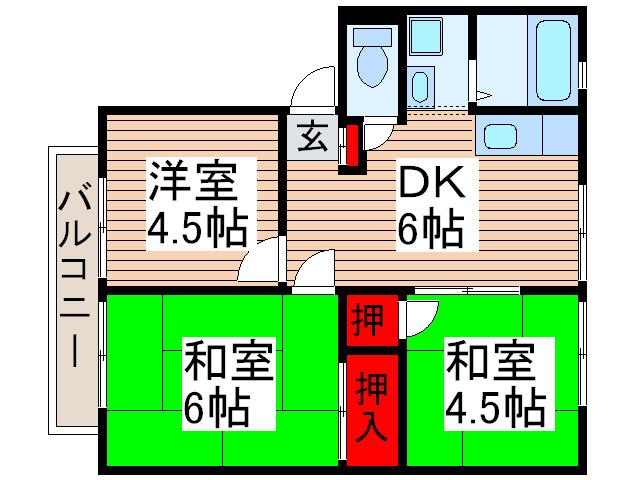 ヴァンクール(3DK/2階)の間取り写真