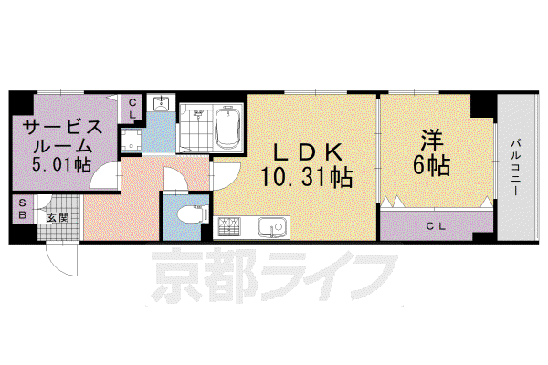 間之町御池レジデンス(1SLDK/3階)の間取り写真