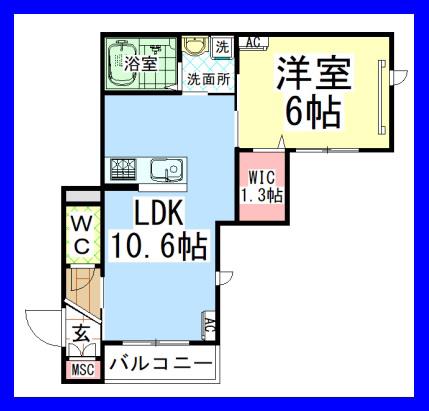 AF ガーデンヒル(1LDK/1階)の間取り写真