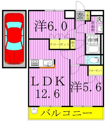 ラディッシュIV(2LDK/1階)の間取り写真