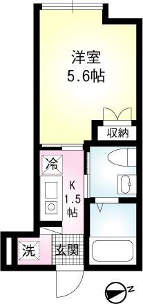 エルム山手(1K/1階)の間取り写真