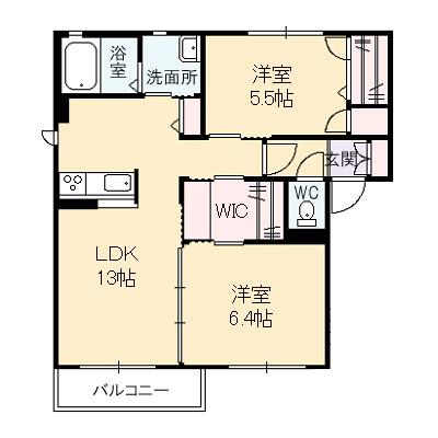 パールハイツD棟(2LDK/1階)の間取り写真