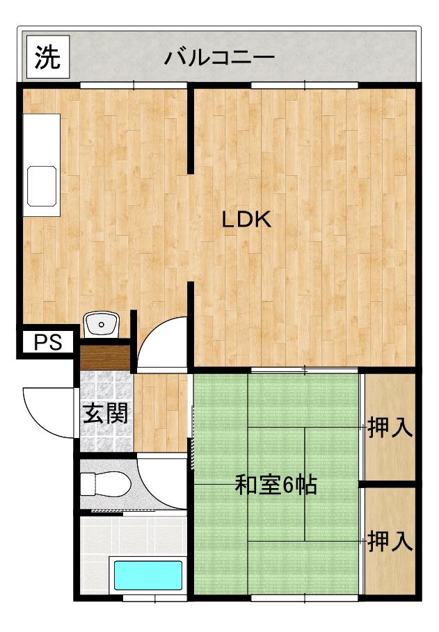 坂出プリンスマンション南棟(1LDK/3階)の間取り写真