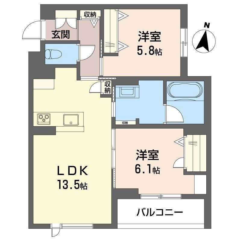 アンシャンテ長町南(2LDK/2階)の間取り写真