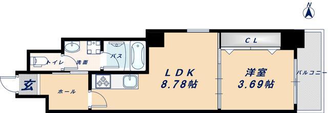 ドュシンビオス桜川(1LDK/9階)の間取り写真