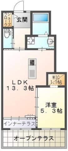 ユニヴァリィII東吉野B(1LDK/1階)の間取り写真