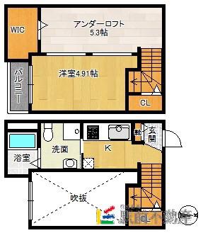 エスポワールIII周船寺(1K/1階)の間取り写真
