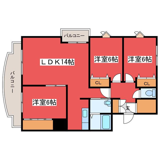 つくしハイツB(3LDK/3階)の間取り写真