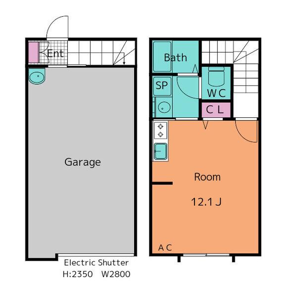 GARAGE VILLA 西岡崎(ワンルーム/2階)の間取り写真