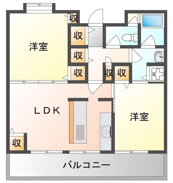 ラ・カリテ(2LDK/4階)の間取り写真