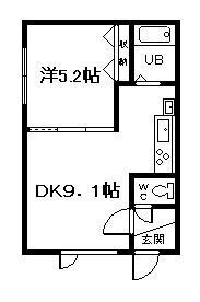 ツインクル西御料AB棟(1DK/2階)の間取り写真