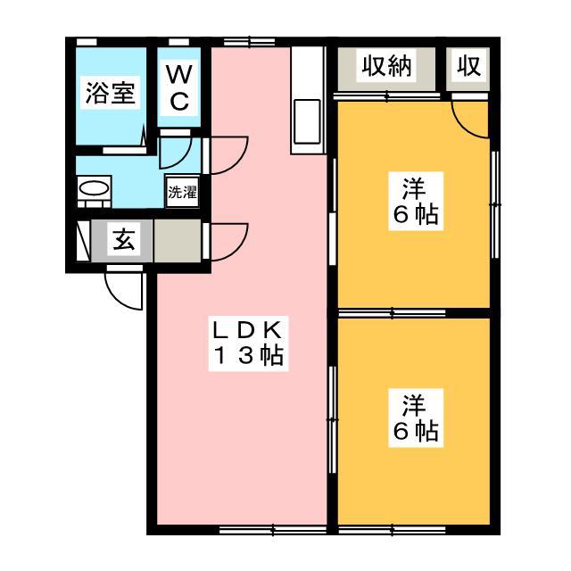 メルベーユ鴨宮B(2LDK/1階)の間取り写真