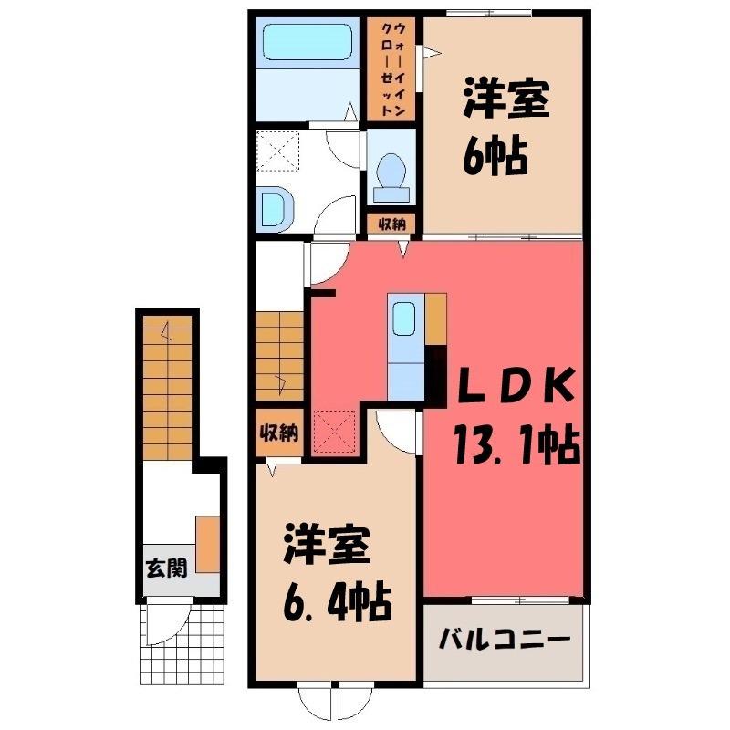 川口アパート(2LDK/2階)の間取り写真