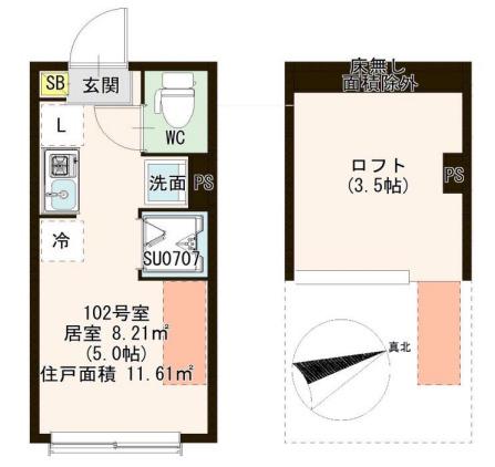 ハーモニーヒルズ北千住(ワンルーム/1階)の間取り写真