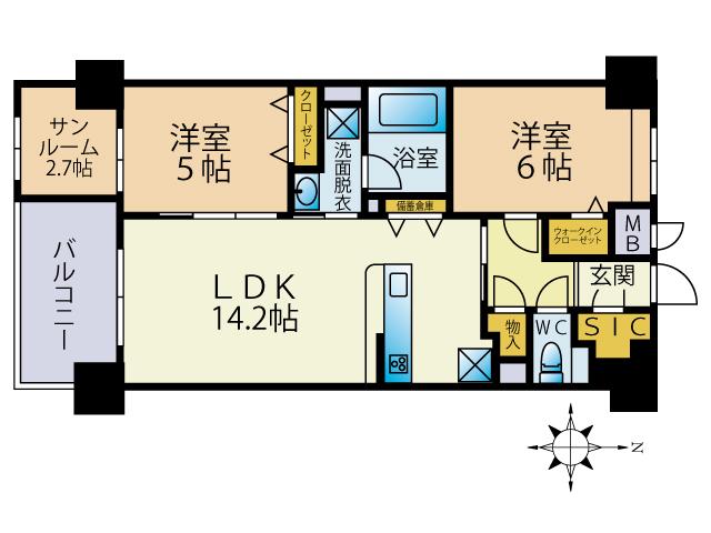 テラパカータ姪浜(2SLDK/7階)の間取り写真