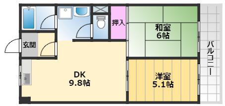 パレスさくら(2DK/1階)の間取り写真