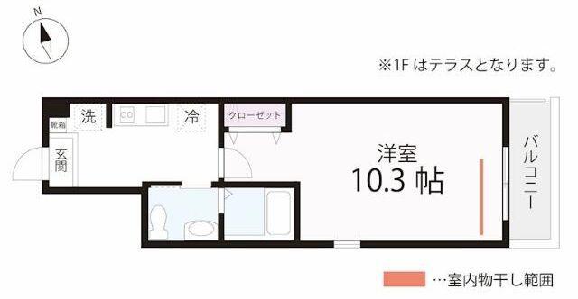 QUIET CRAB HOUSE 花月(1K/1階)の間取り写真