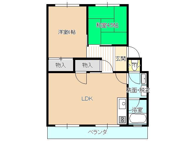 ツインヒルズB(2LDK/2階)の間取り写真