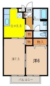 コンフォート岩槻B(2K/2階)の間取り写真