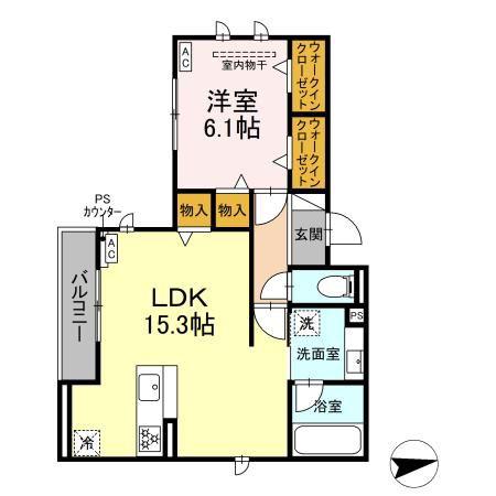 クレスト田神(1LDK/2階)の間取り写真