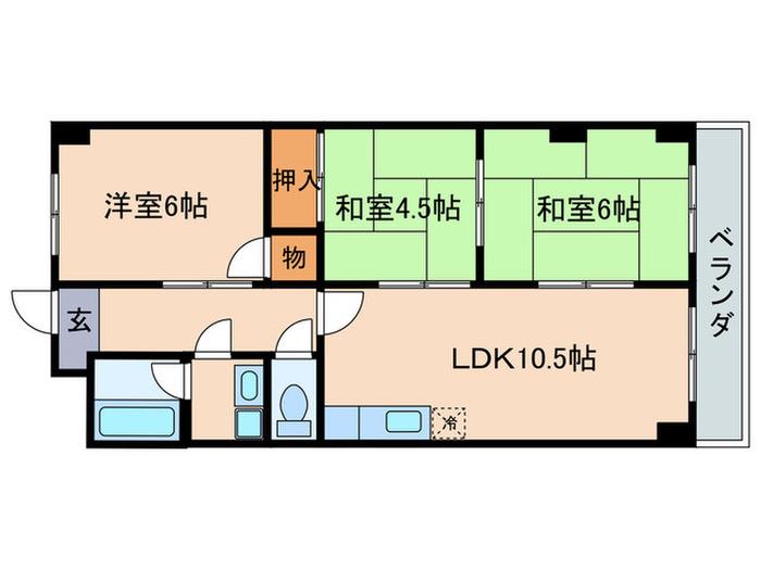 グレースコーポII(3LDK/4階)の間取り写真