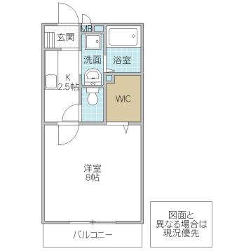 グラシューズキヨサト(1K/2階)の間取り写真