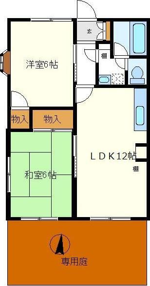 貸アパート 大和市つきみ野3丁目(2LDK/1階)の間取り写真