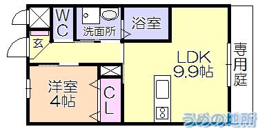 カーサブリランテ櫛原(1LDK/1階)の間取り写真