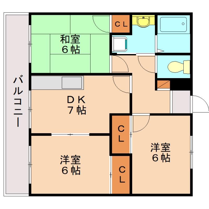 グリーンリーフ(3DK/2階)の間取り写真